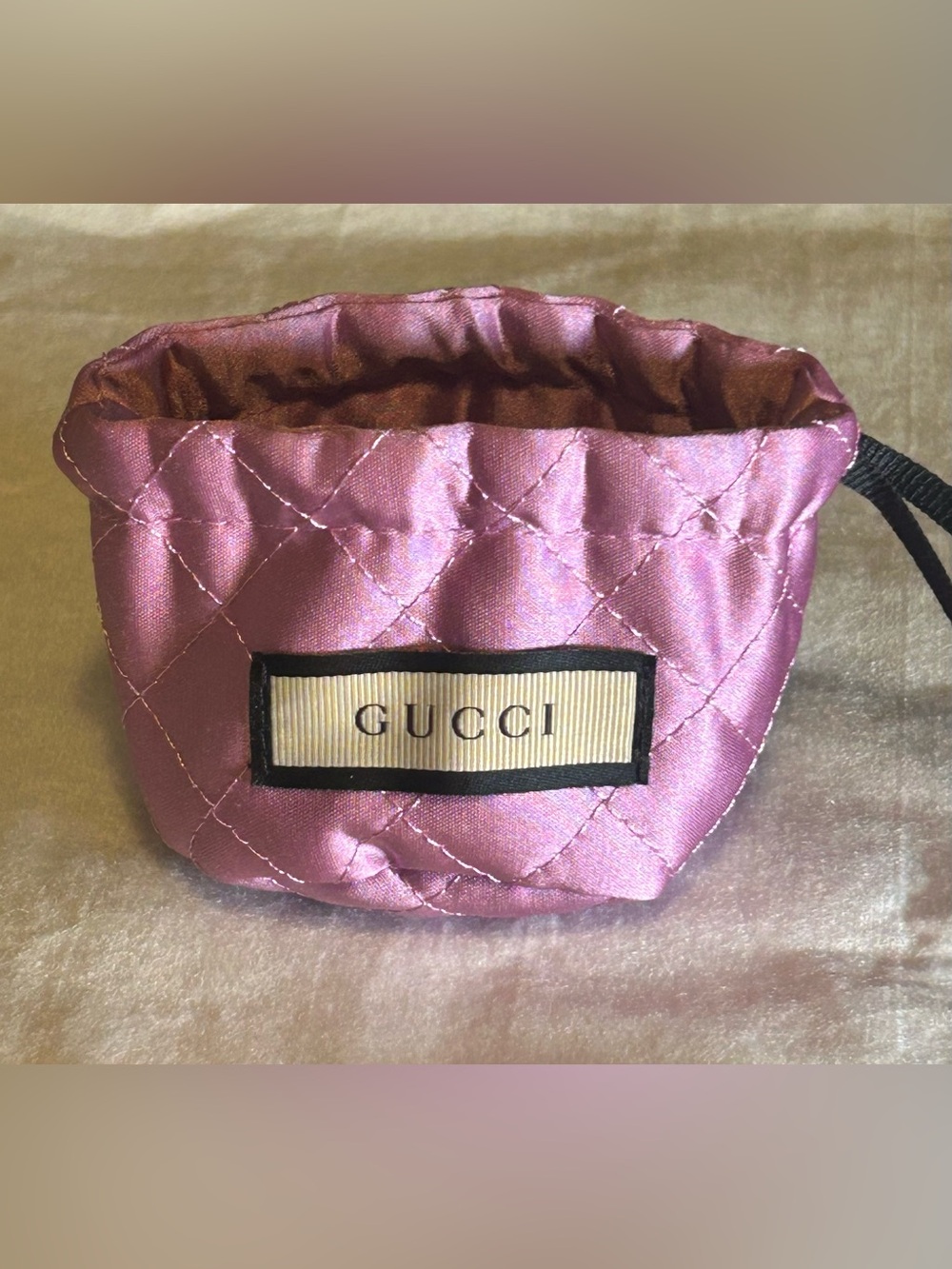 Gucci Quilted Satin Small Pink Drawstring Jewelry Pouch - Picture 1 of 2